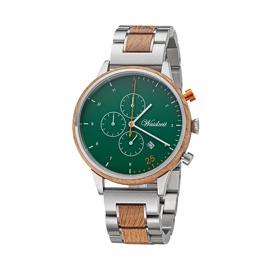 Waidzeit Chronograph Barista Verde watch with wooden strap men