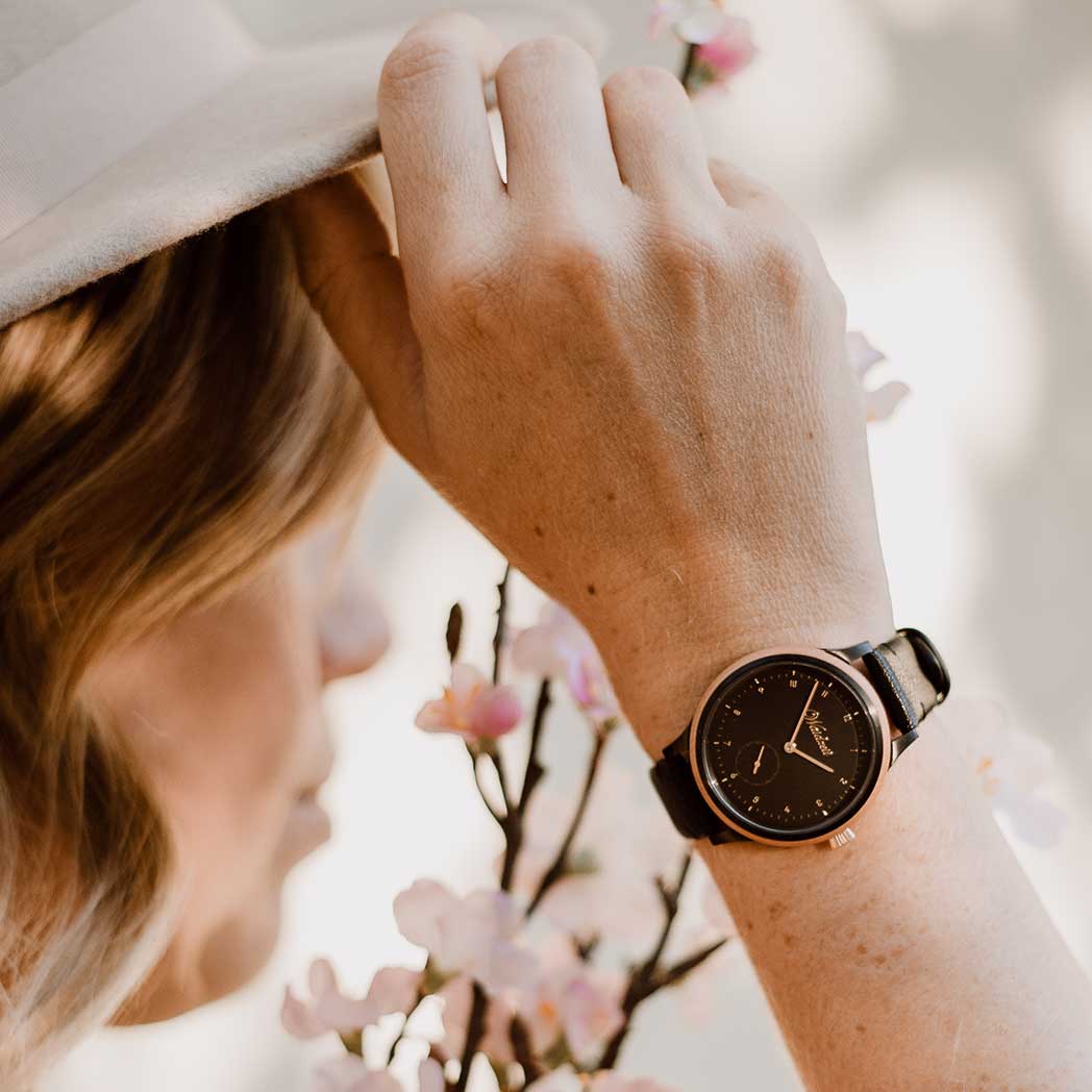 Waidzeit Cherry Black leather strap, lady watch