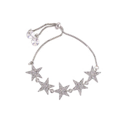 loveRocks Crystal Stars Friendship Style Bracelet Silver Tone