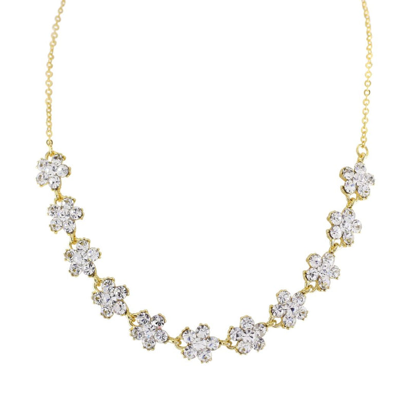 loveRocks Crystal Sparkling Daisies Necklace Gold Tone