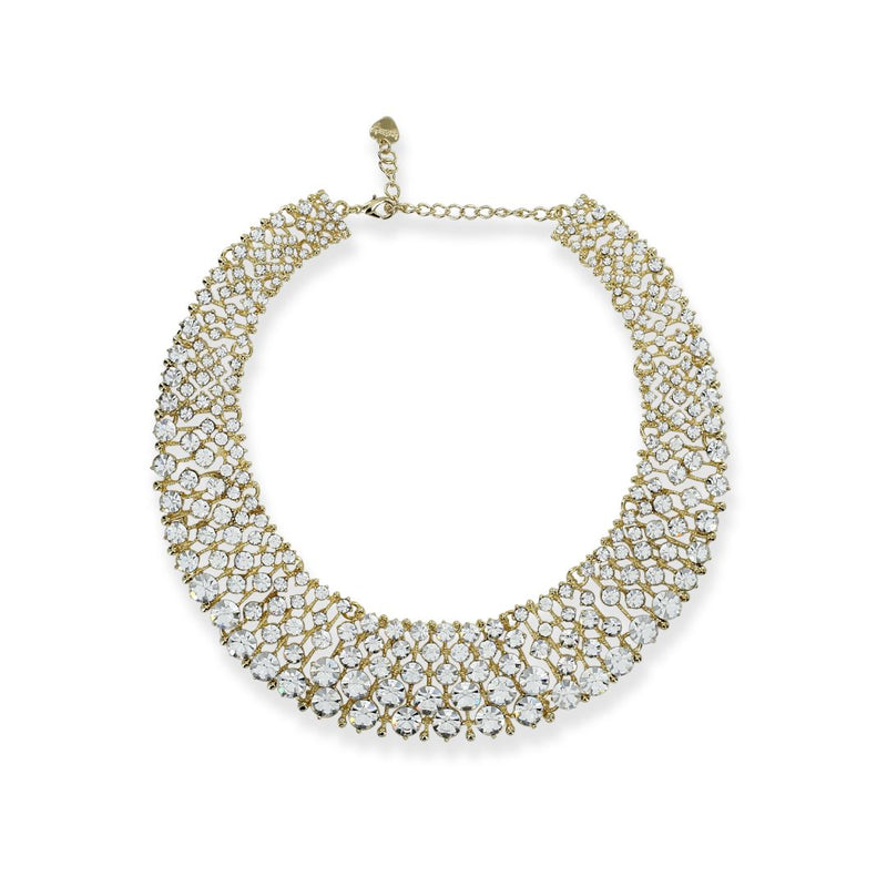 loveRocks Glam Crystal Collar Necklace Gold Tone