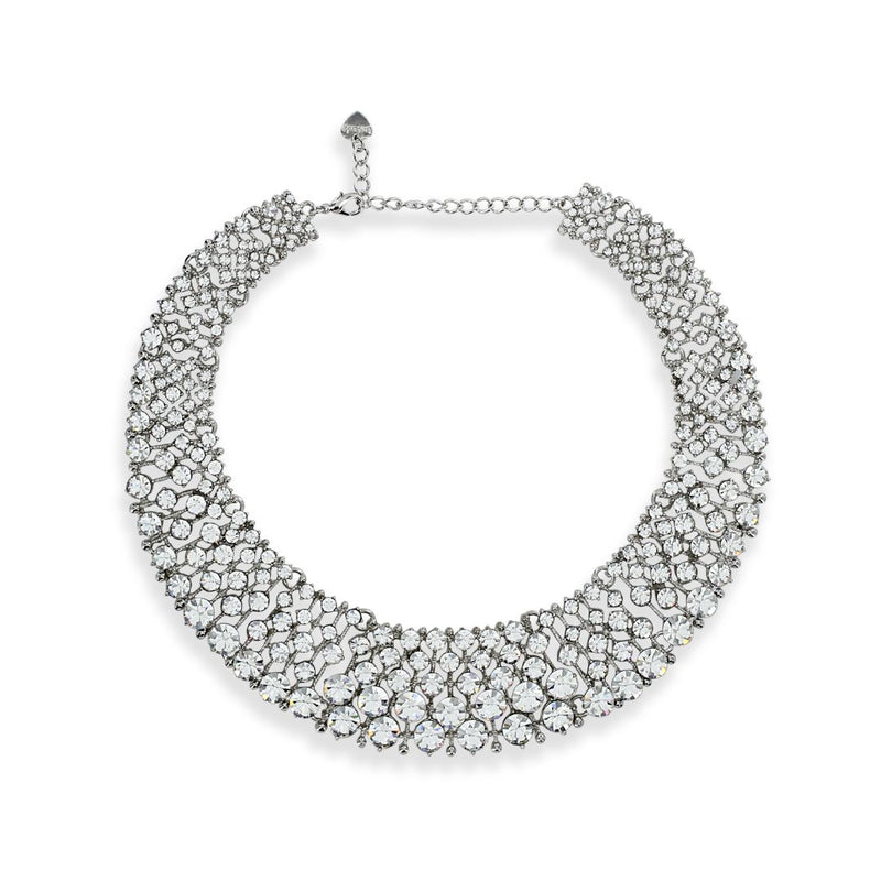 loveRocks Glam Crystal Collar Necklace Silver Tone