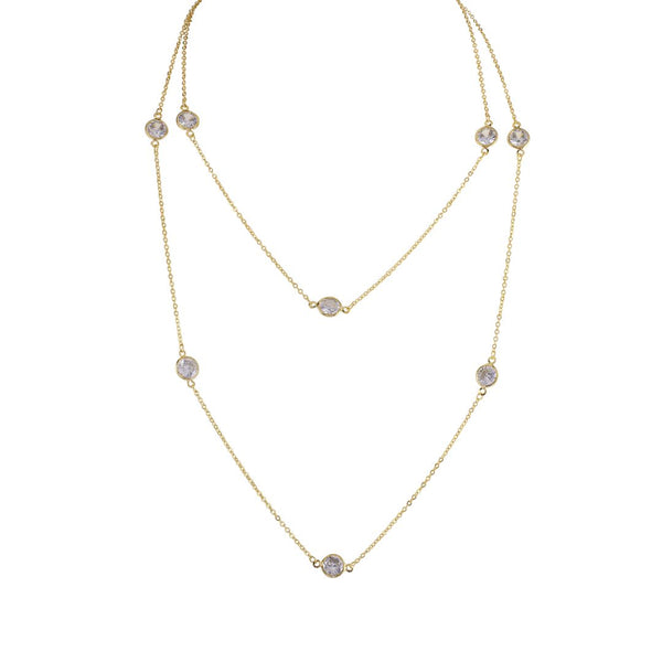 loveRocks CZ Chanelle Set Super Long Chain Necklace Gold Tone