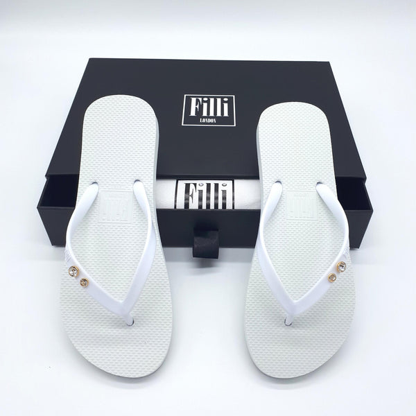 Filli London Crystal Diamond - White Luxury Flip Flops