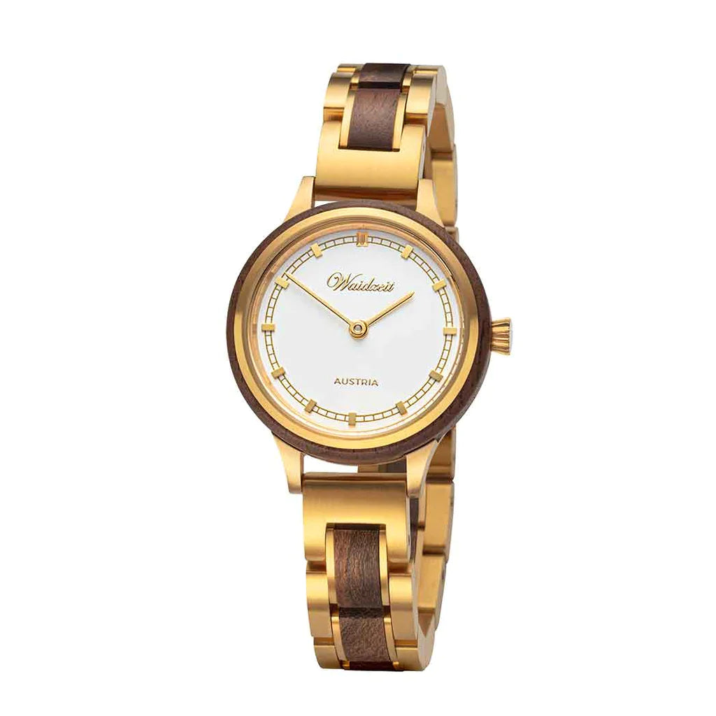 Waidzeit Valerie Gold Lady Watch with wooden strap