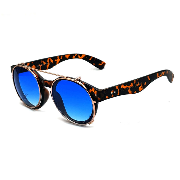 East Village 'Brawler' Round Sunglasses Tortoiseshell And Metal With Blue Lens 