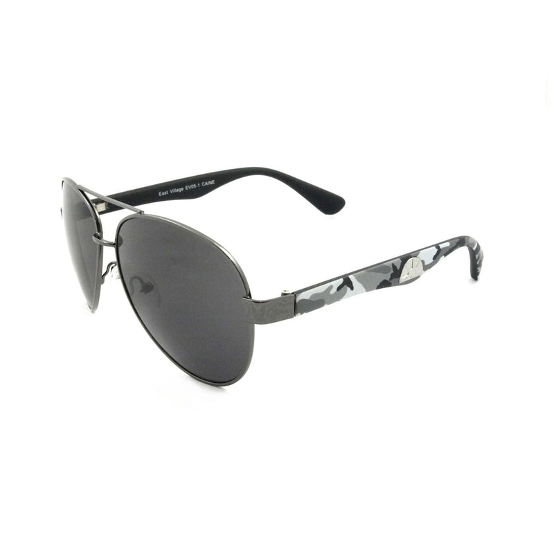 East Village 'Caine' Metal Frame Aviator Sunglasses With Grey Camouflage Temples 