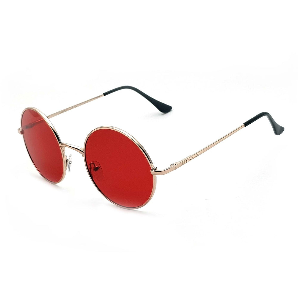 East Village 'Journeyman' Metal Round Sunglasses Silver With Red –