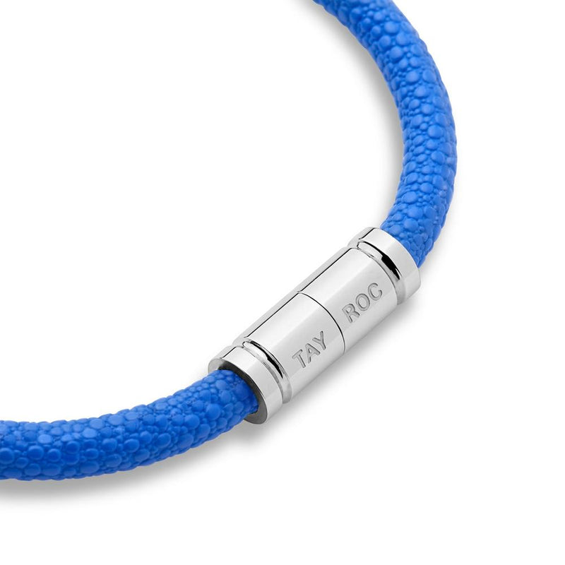 Tayroc Blue Leather Bracelet with Stainless Steel Clasp 